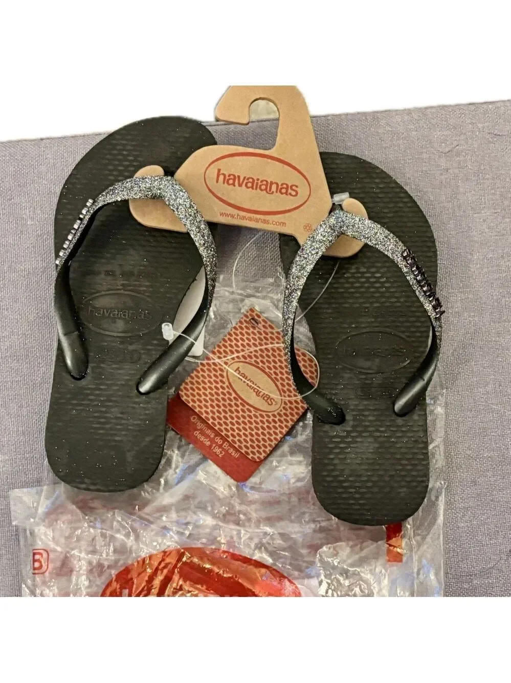 Havaianas Black Glitter Flip Flops